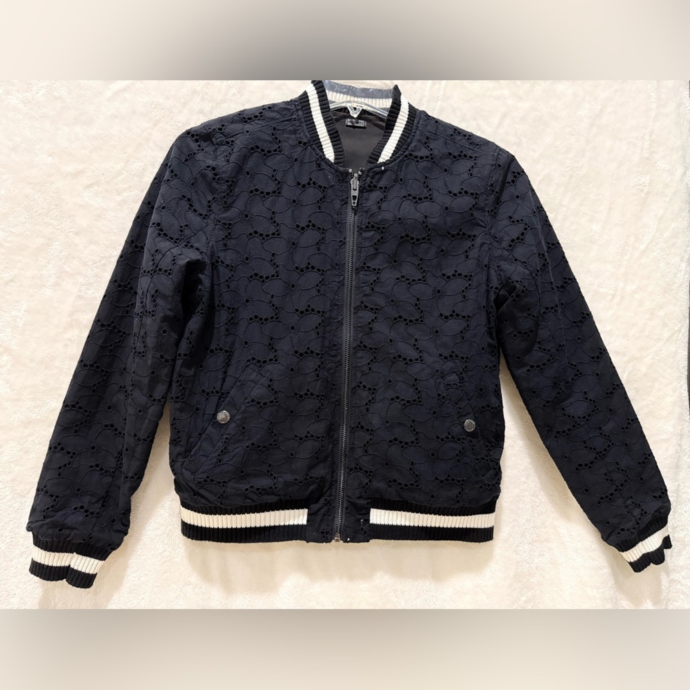 Black Bomber Jacket with White Trim